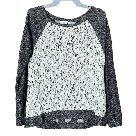 Esley Gray Open Lattice Back Long Sleeve Top Ivory Lace Front Size Medium - Picture 3 of 9